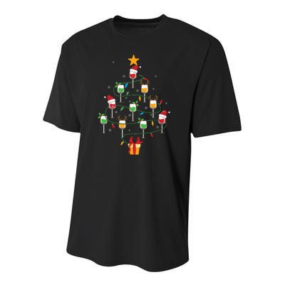 Wine Glasses Christmas Tree Santa Hat Funny Xmas Light Youth Performance Sprint T-Shirt