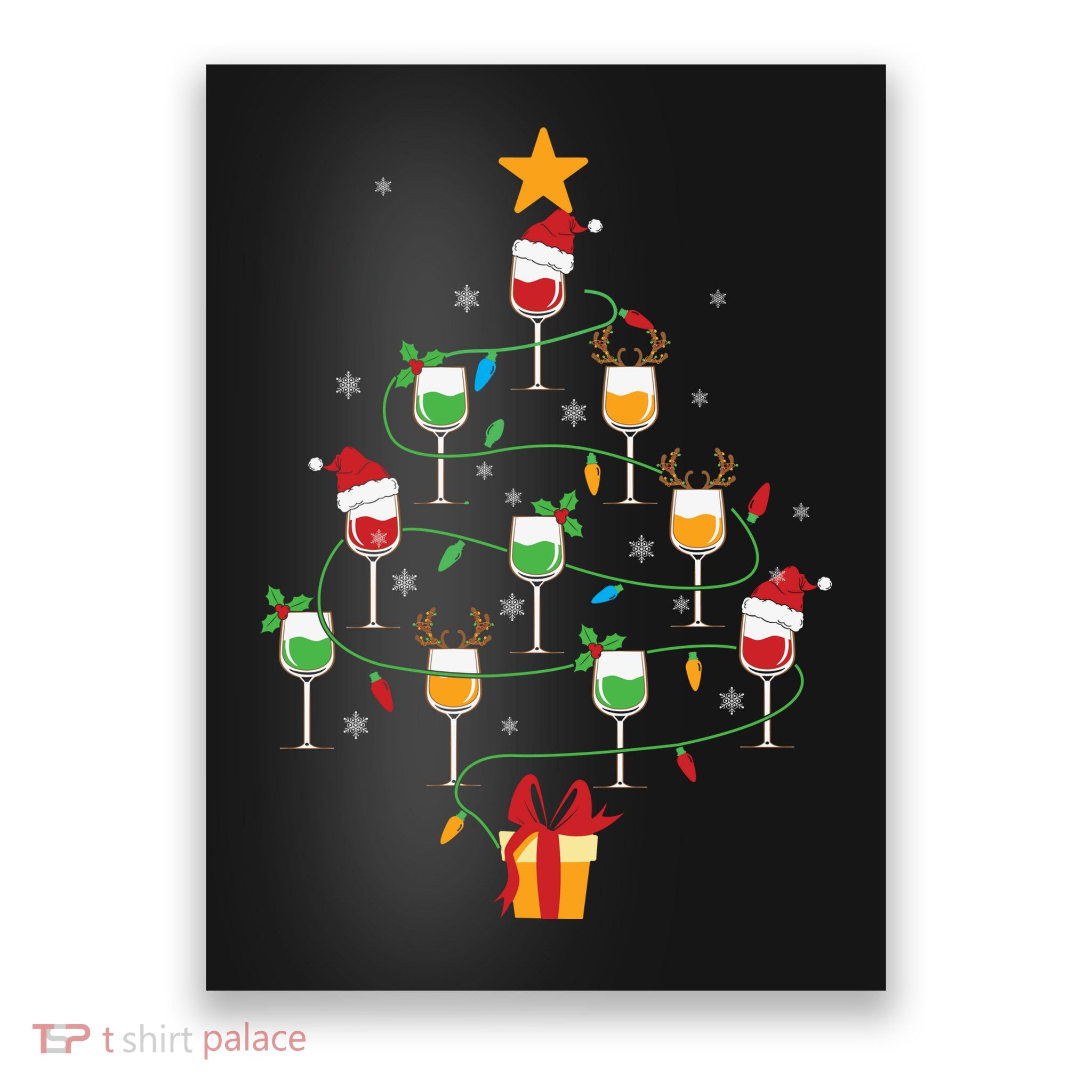 Wine Glasses Christmas Tree Santa Hat Funny Xmas Light Poster