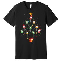 Wine Glasses Christmas Tree Santa Hat Funny Xmas Light Premium T-Shirt