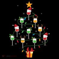 Wine Glasses Christmas Tree Santa Hat Funny Xmas Light Premium T-Shirt