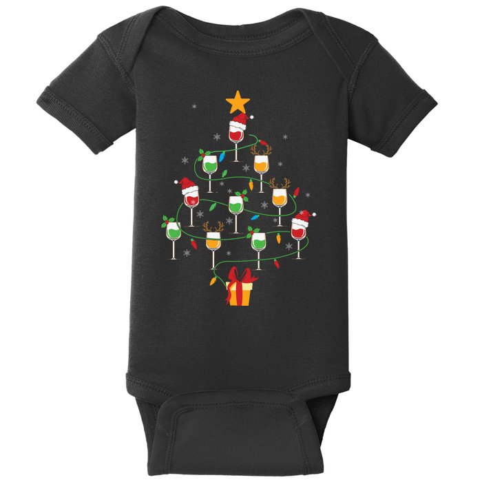 Wine Glasses Christmas Tree Santa Hat Funny Xmas Light Baby Bodysuit