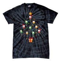 Wine Glasses Christmas Tree Santa Hat Funny Xmas Light Tie-Dye T-Shirt