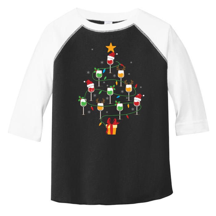 Wine Glasses Christmas Tree Santa Hat Funny Xmas Light Toddler Fine Jersey T-Shirt