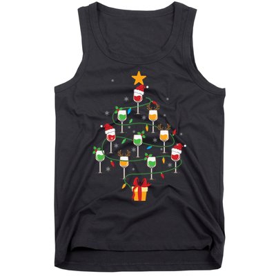 Wine Glasses Christmas Tree Santa Hat Funny Xmas Light Tank Top