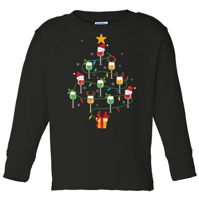 Wine Glasses Christmas Tree Santa Hat Funny Xmas Light Toddler Long Sleeve Shirt