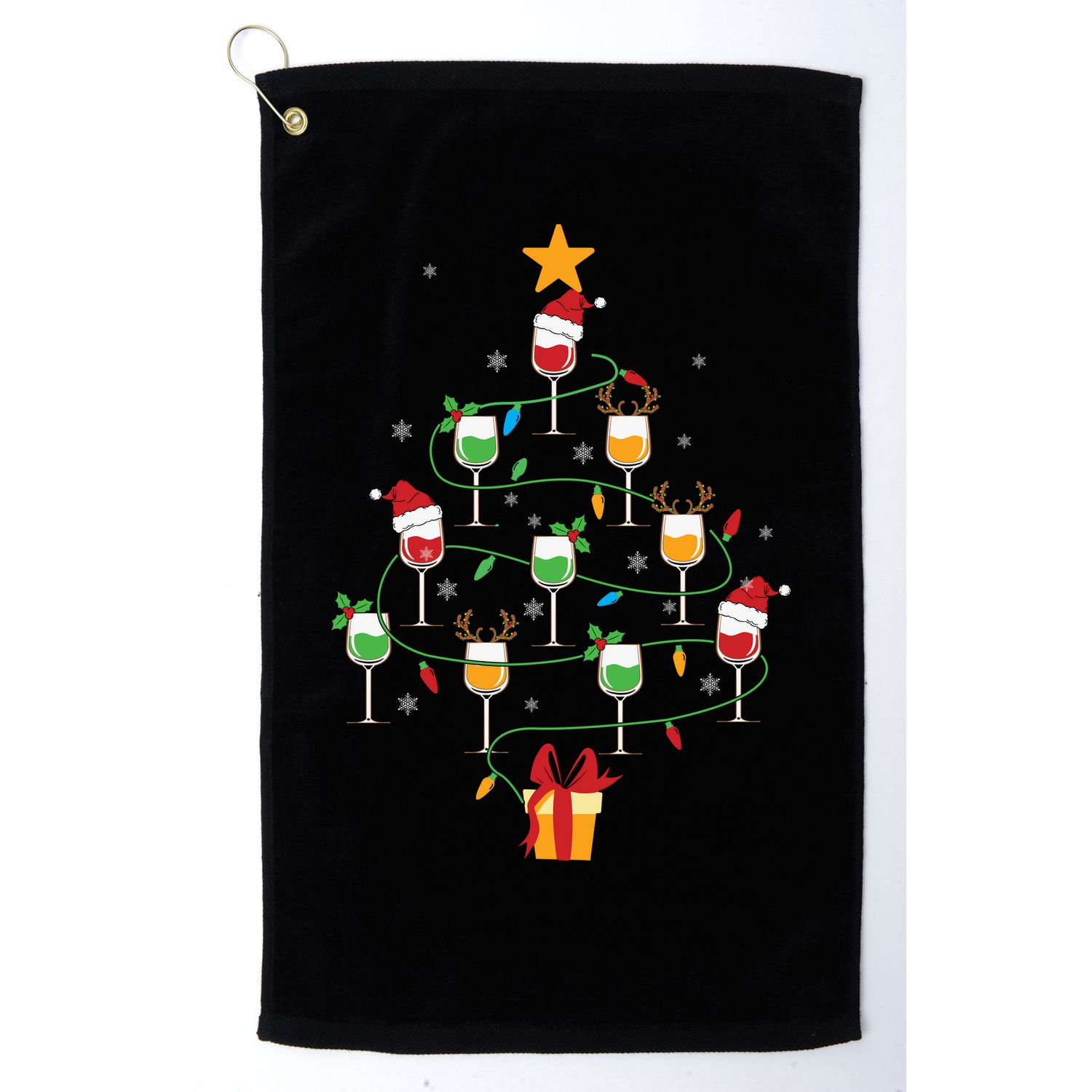 Wine Glasses Christmas Tree Santa Hat Funny Xmas Light Golf Towel