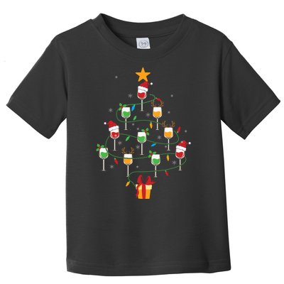 Wine Glasses Christmas Tree Santa Hat Funny Xmas Light Toddler T-Shirt