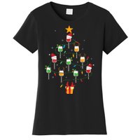 Wine Glasses Christmas Tree Santa Hat Funny Xmas Light Women's T-Shirt