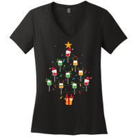 Wine Glasses Christmas Tree Santa Hat Funny Xmas Light Women's V-Neck T-Shirt