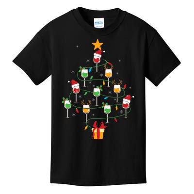 Wine Glasses Christmas Tree Santa Hat Funny Xmas Light Kids T-Shirt