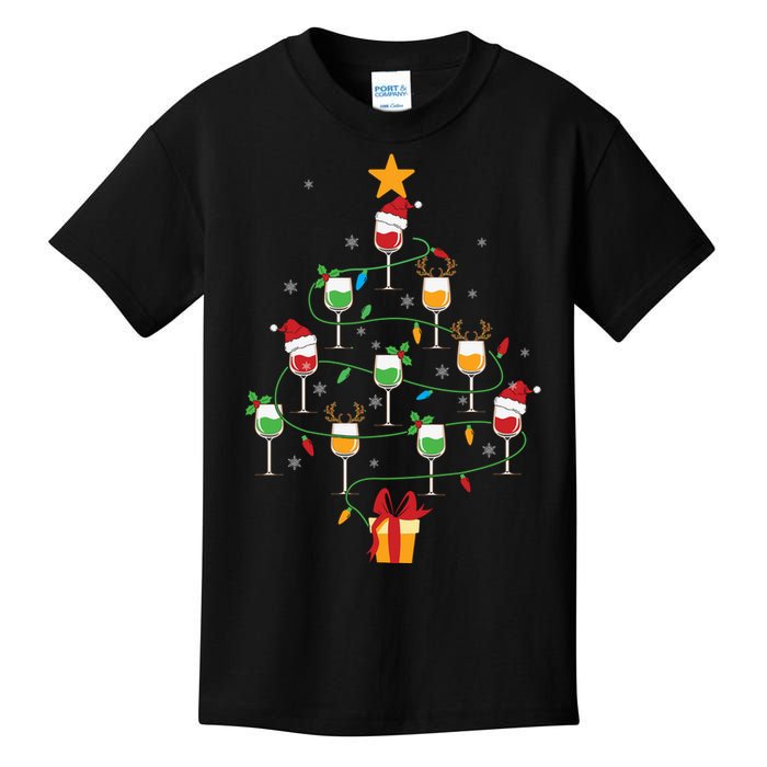 Wine Glasses Christmas Tree Santa Hat Funny Xmas Light Kids T-Shirt