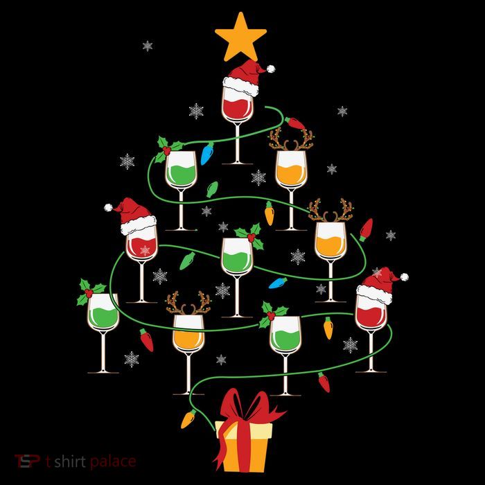 Wine Glasses Christmas Tree Santa Hat Funny Xmas Light Kids T-Shirt
