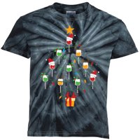 Wine Glasses Christmas Tree Santa Hat Funny Xmas Light Kids Tie-Dye T-Shirt