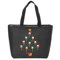 Wine Glasses Christmas Tree Santa Hat Funny Xmas Light Zip Tote Bag