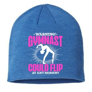 Warning Gymnast Could Flip At Any Mot Funny Gymnast Gift Sustainable Beanie