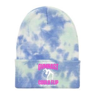 Warning Gymnast Could Flip At Any Mot Funny Gymnast Gift Tie Dye 12in Knit Beanie