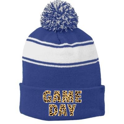 Wo Game Day Leopard Football Mother Wife Friend Gift Stripe Pom Pom Beanie