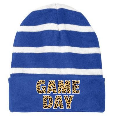 Wo Game Day Leopard Football Mother Wife Friend Gift Striped Beanie with Solid Band