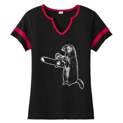 Woodchuck Groundhog Day Could Chainsaw Wood Ladies Halftime Notch Neck Tee