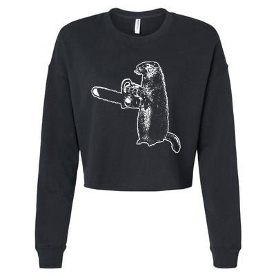 Woodchuck Groundhog Day Could Chainsaw Wood Cropped Pullover Crew