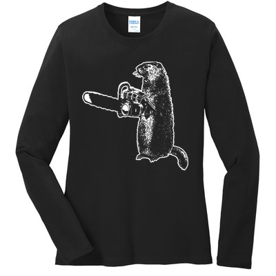 Woodchuck Groundhog Day Could Chainsaw Wood Ladies Long Sleeve Shirt