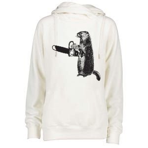 Woodchuck Groundhog Day Could Chainsaw Wood Womens Funnel Neck Pullover Hood