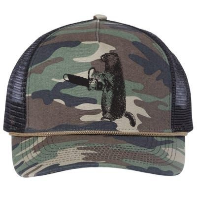 Woodchuck Groundhog Day Could Chainsaw Wood Retro Rope Trucker Hat Cap