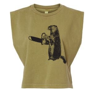 Woodchuck Groundhog Day Could Chainsaw Wood Garment-Dyed Women's Muscle Tee