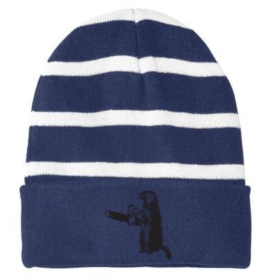 Woodchuck Groundhog Day Could Chainsaw Wood Striped Beanie with Solid Band