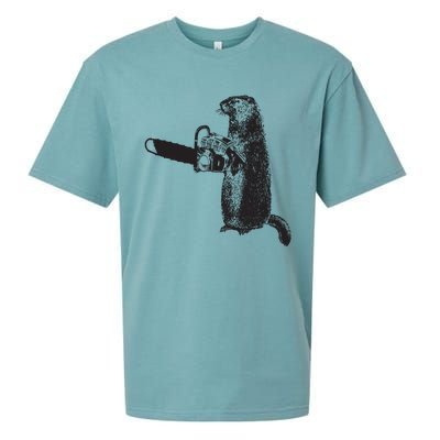 Woodchuck Groundhog Day Could Chainsaw Wood Sueded Cloud Jersey T-Shirt