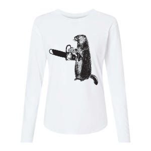 Woodchuck Groundhog Day Could Chainsaw Wood Womens Cotton Relaxed Long Sleeve T-Shirt