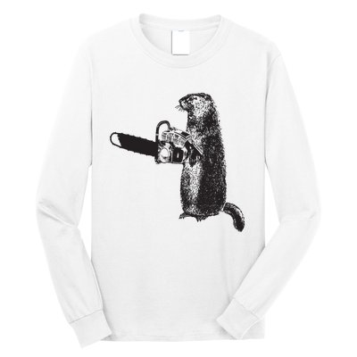 Woodchuck Groundhog Day Could Chainsaw Wood Long Sleeve Shirt