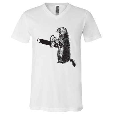 Woodchuck Groundhog Day Could Chainsaw Wood V-Neck T-Shirt