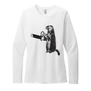 Woodchuck Groundhog Day Could Chainsaw Wood Womens CVC Long Sleeve Shirt