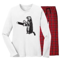 Woodchuck Groundhog Day Could Chainsaw Wood Women's Long Sleeve Flannel Pajama Set 