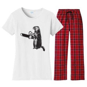 Woodchuck Groundhog Day Could Chainsaw Wood Women's Flannel Pajama Set