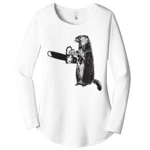 Woodchuck Groundhog Day Could Chainsaw Wood Women's Perfect Tri Tunic Long Sleeve Shirt