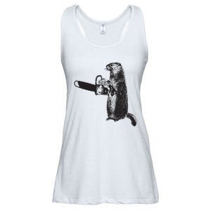 Woodchuck Groundhog Day Could Chainsaw Wood Ladies Essential Flowy Tank