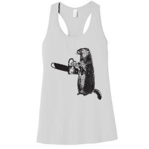 Woodchuck Groundhog Day Could Chainsaw Wood Women's Racerback Tank