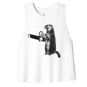 Woodchuck Groundhog Day Could Chainsaw Wood Women's Racerback Cropped Tank