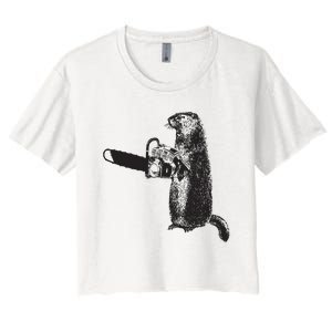 Woodchuck Groundhog Day Could Chainsaw Wood Women's Crop Top Tee