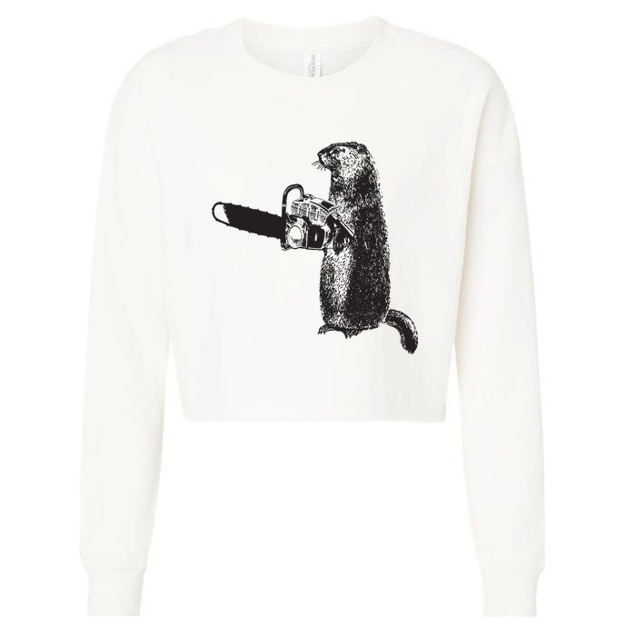 Woodchuck Groundhog Day Could Chainsaw Wood Cropped Pullover Crew