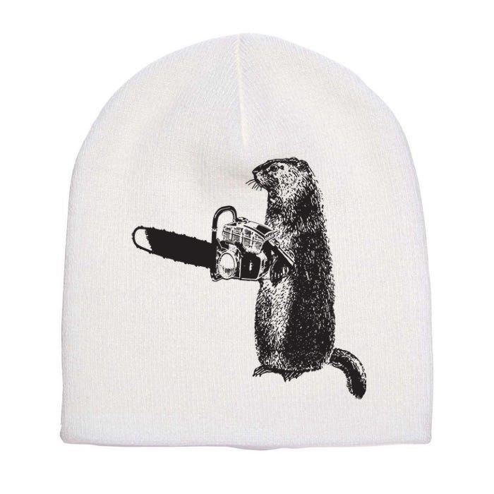 Woodchuck Groundhog Day Could Chainsaw Wood Short Acrylic Beanie