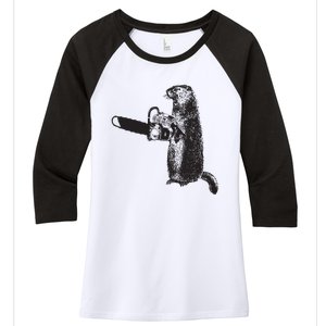 Woodchuck Groundhog Day Could Chainsaw Wood Women's Tri-Blend 3/4-Sleeve Raglan Shirt