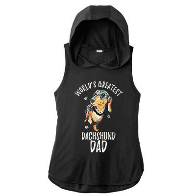 Worlds Greatest Dachshund Dad Funny Dog Papa Wiener Lover Gift Ladies PosiCharge Tri-Blend Wicking Draft Hoodie Tank