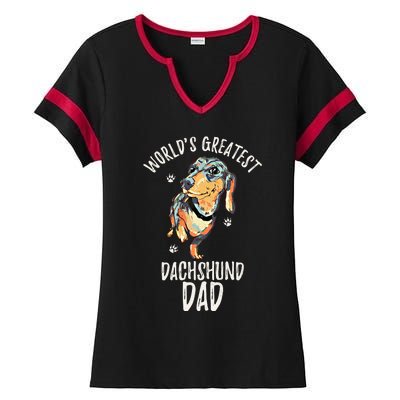 Worlds Greatest Dachshund Dad Funny Dog Papa Wiener Lover Gift Ladies Halftime Notch Neck Tee