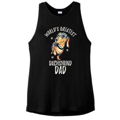 Worlds Greatest Dachshund Dad Funny Dog Papa Wiener Lover Gift Ladies PosiCharge Tri-Blend Wicking Tank