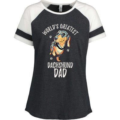 Worlds Greatest Dachshund Dad Funny Dog Papa Wiener Lover Gift Enza Ladies Jersey Colorblock Tee