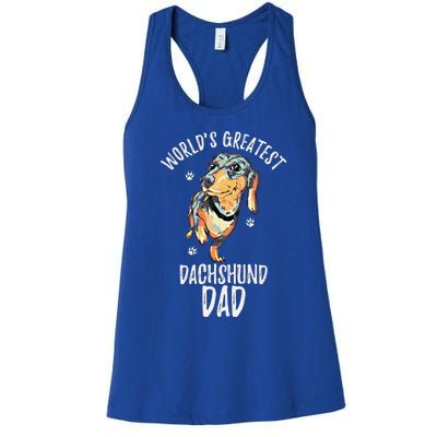 Worlds Greatest Dachshund Dad Funny Dog Papa Wiener Lover Gift Women's Racerback Tank