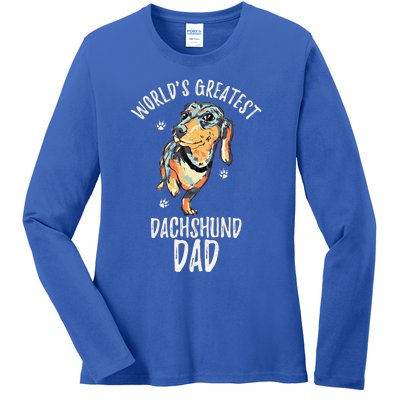 Worlds Greatest Dachshund Dad Funny Dog Papa Wiener Lover Gift Ladies Long Sleeve Shirt